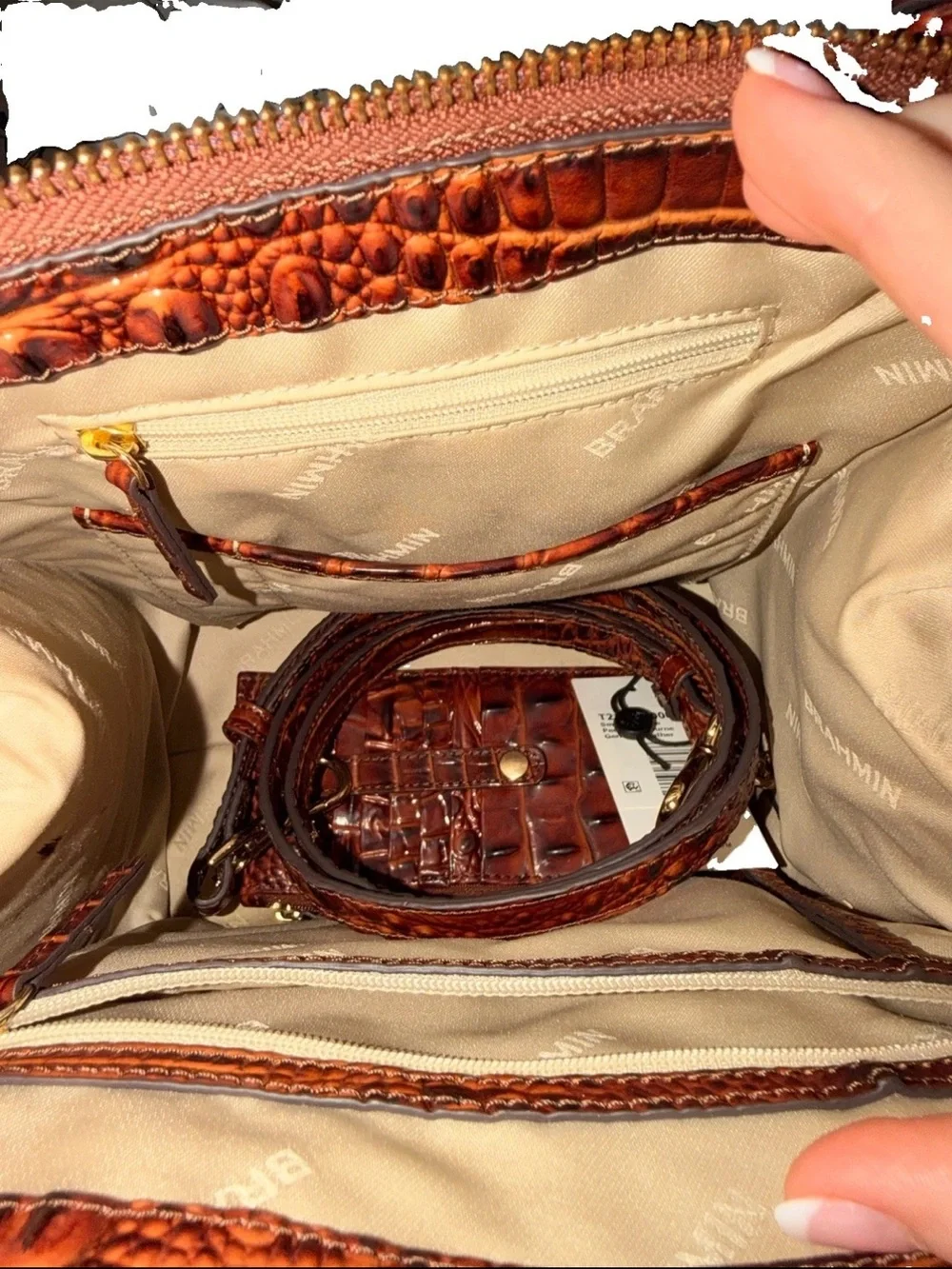 Brahmin Croc-Embossed Satchel in Cognac